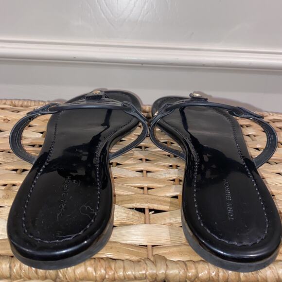 NOT FOR SALE: TORY BURCH Sz 9 Miller Black Patent Leather Thong Sandals - Picture 3 of 7